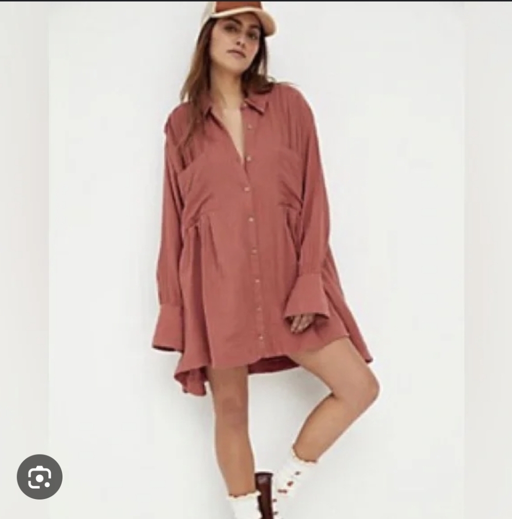 Free People Coral Haze Shirt Dress